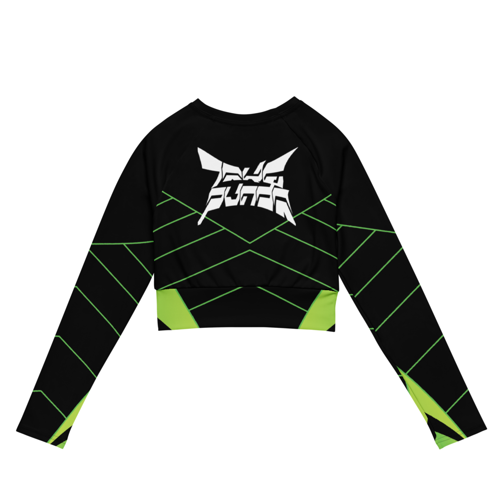 Women's RAVE PVNDA long-sleeve crop top. small front logo Large back logo