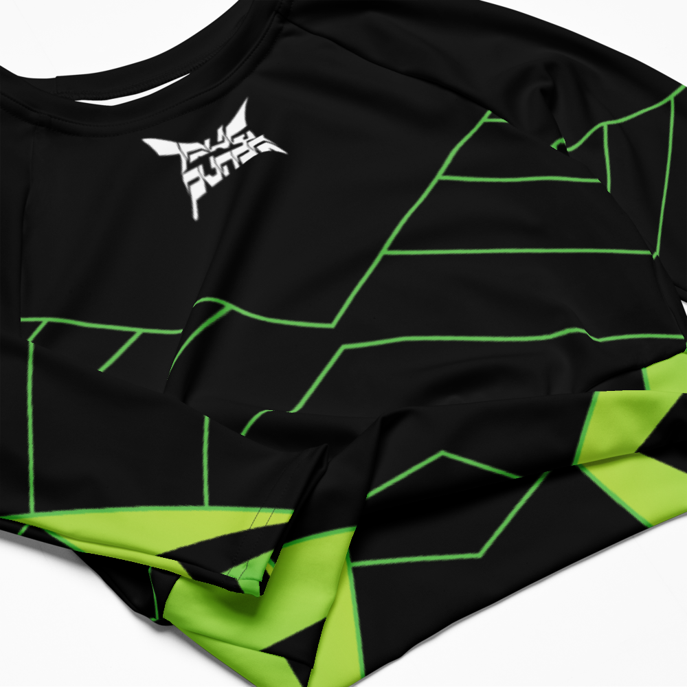 Women's RAVE PVNDA long-sleeve crop top. small front logo Large back logo